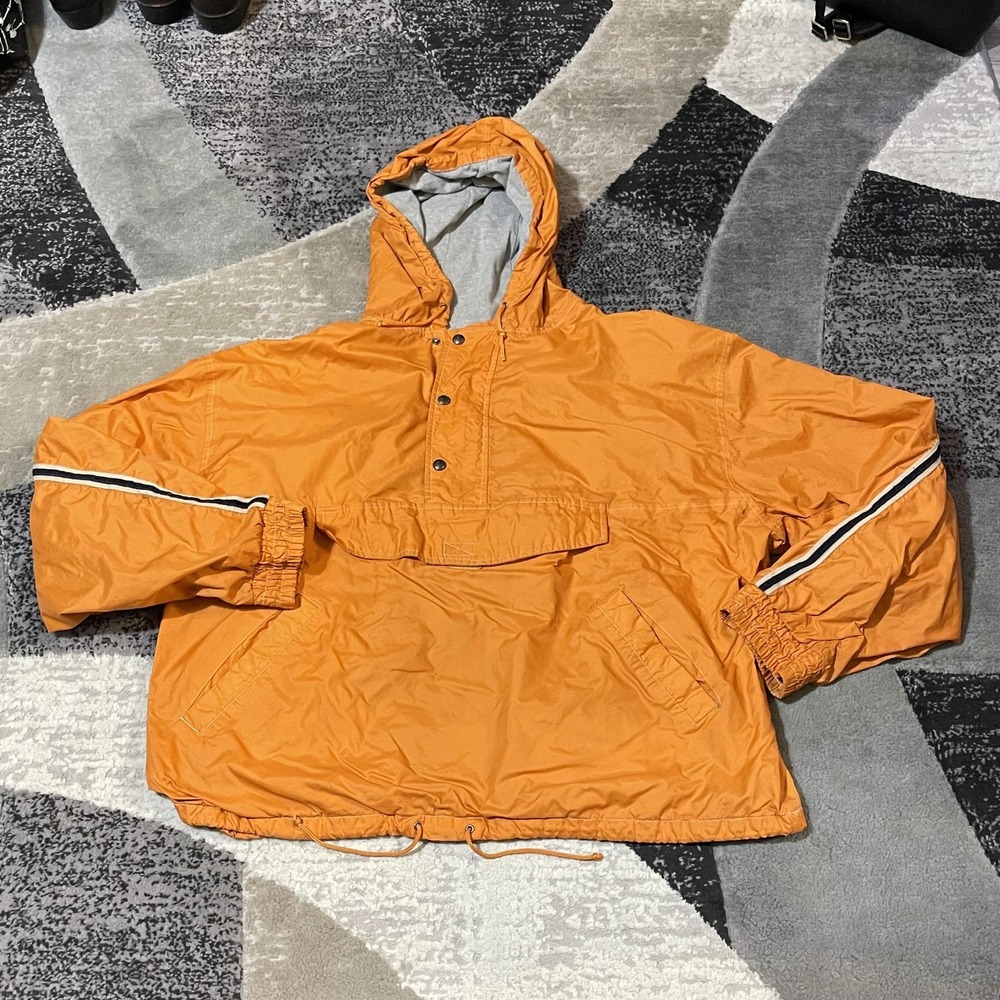 VTG Gap Varsity Jacket Men XL Orange Hooded Anorak‎ Pullover Zip Nylon Gorpcore